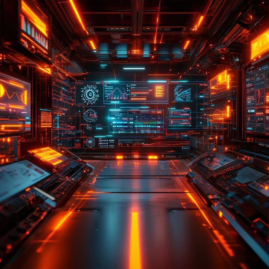 A futuristic AIpowered control hub with glowing data streams, automation systems, and optimization dashboards, representing the advanced capabilities
