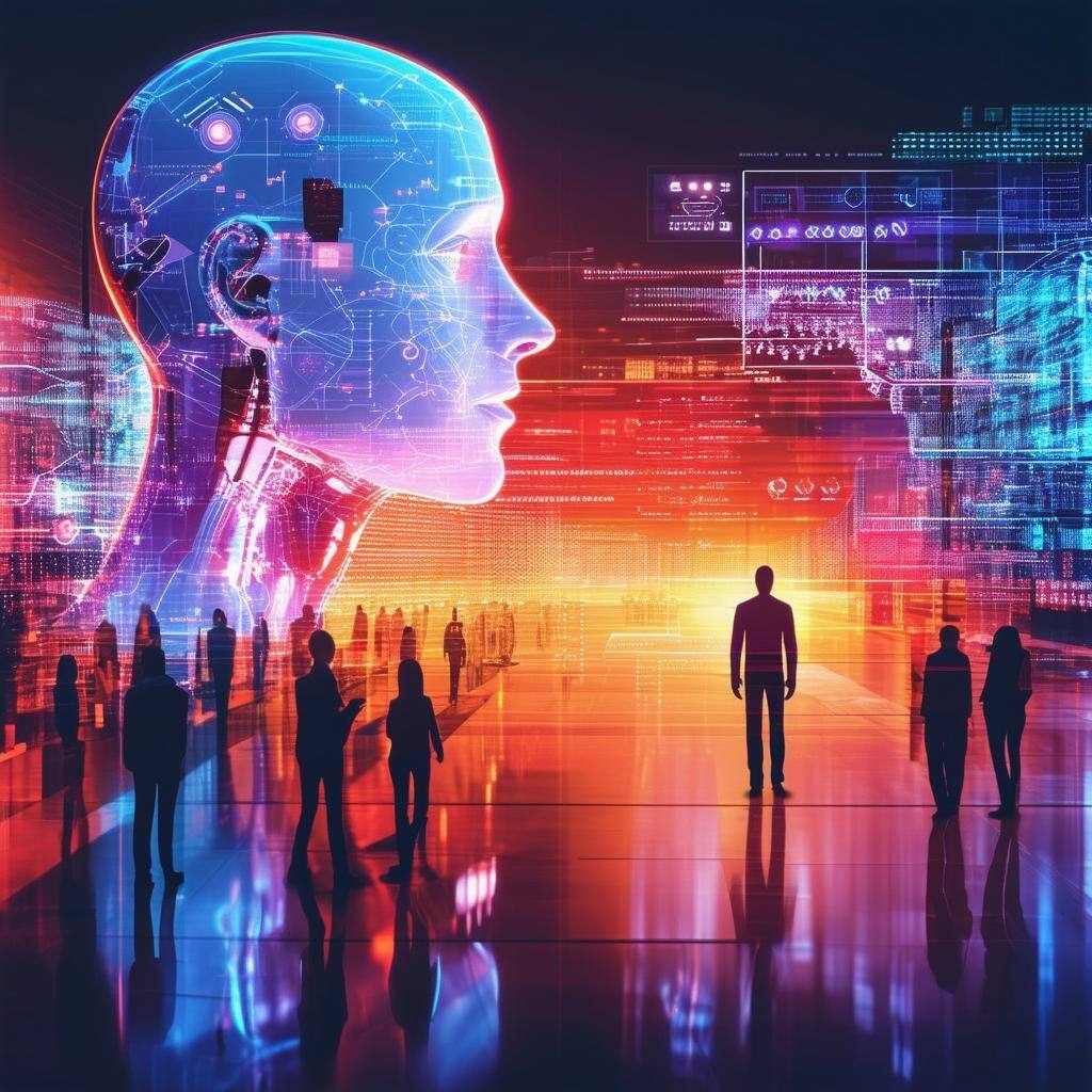 Please generate an image Highlight the harmony between AI and human input, with a split screen showing human decisionmaking alongside AIenhanced outpu Please generate an image Highlight the harmony between AI and human input, with a split screen showing human decisionmaking alongside AIenhanced outpu