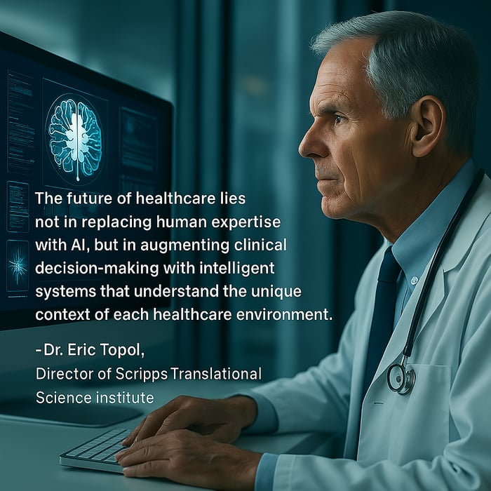 Healthcare professional reviewing AI brain scan diagnostics on computer screen